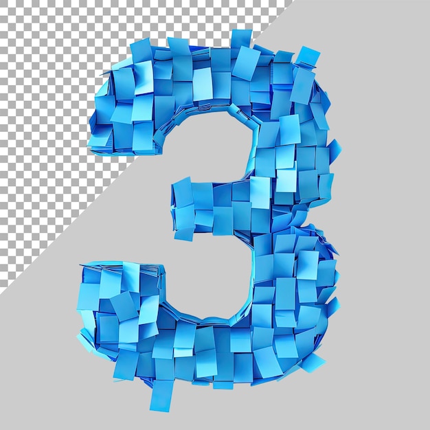 PSD número del alfabeto 3 letra en fondo transparente