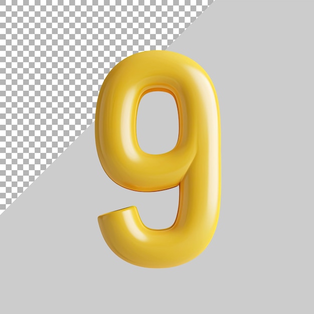 PSD número del alfabeto 9 letra en fondo transparente