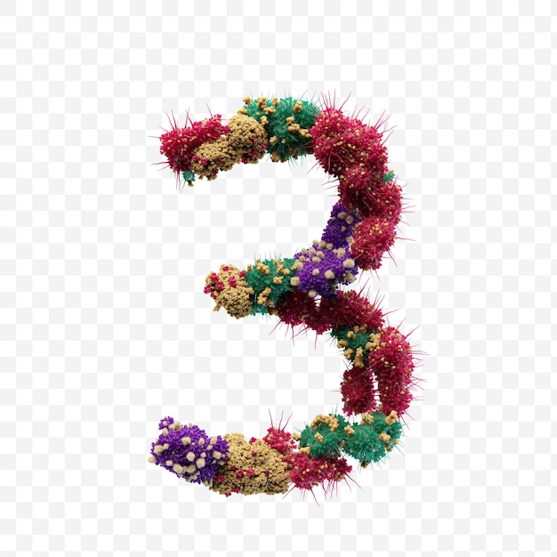 Numéro de l'alphabet 3 fait de virus ou de bactéries isolées