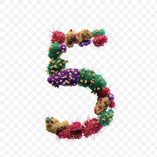 Numéro de l'alphabet 5 fait de virus ou de bactéries isolées