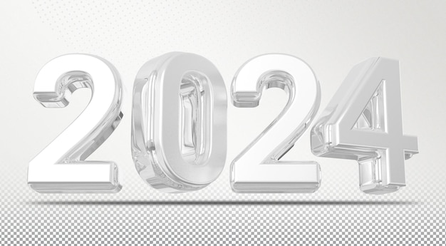 Número de año nuevo 2024 plata 3D