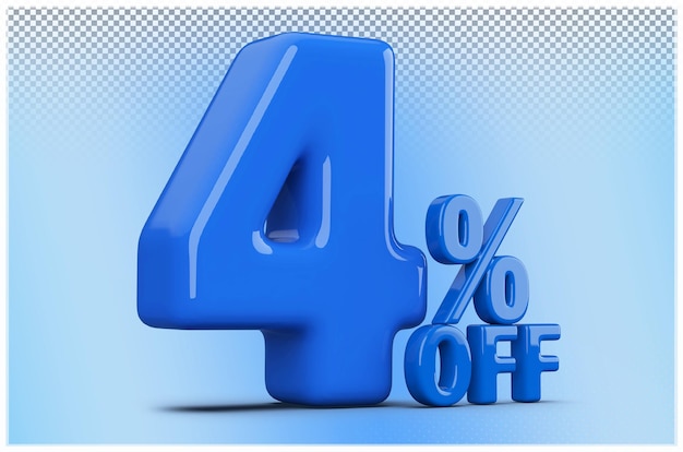 Número azul 4 por ciento de descuento de venta Descuento 3D Render
