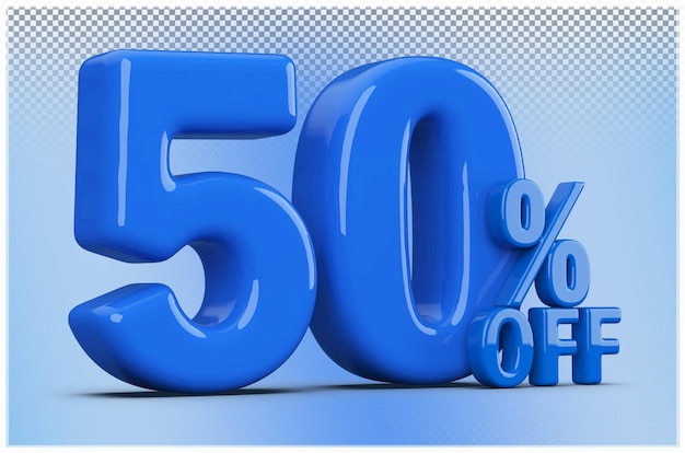 Número azul con un 50% de descuento en la venta Renderizado en 3D