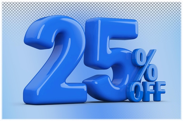 Número azul con un descuento del 25 por ciento en la venta Renderizado en 3D