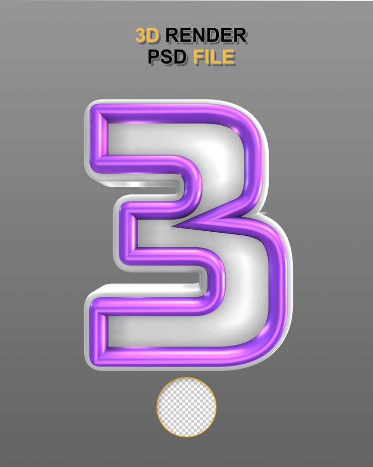 PSD número blanco y púrpura en 3d
