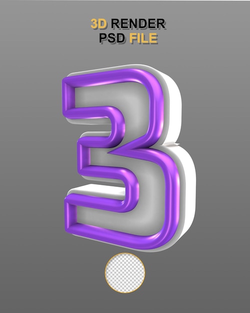 Número blanco y púrpura en 3D