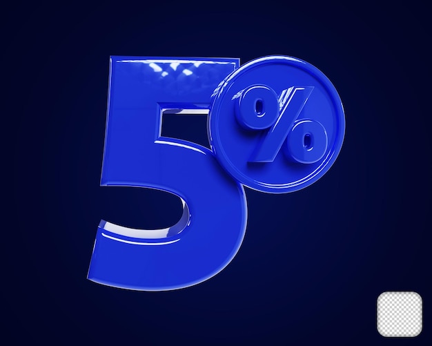 Numero blu 5 percento di sconto 3d'illustrazione