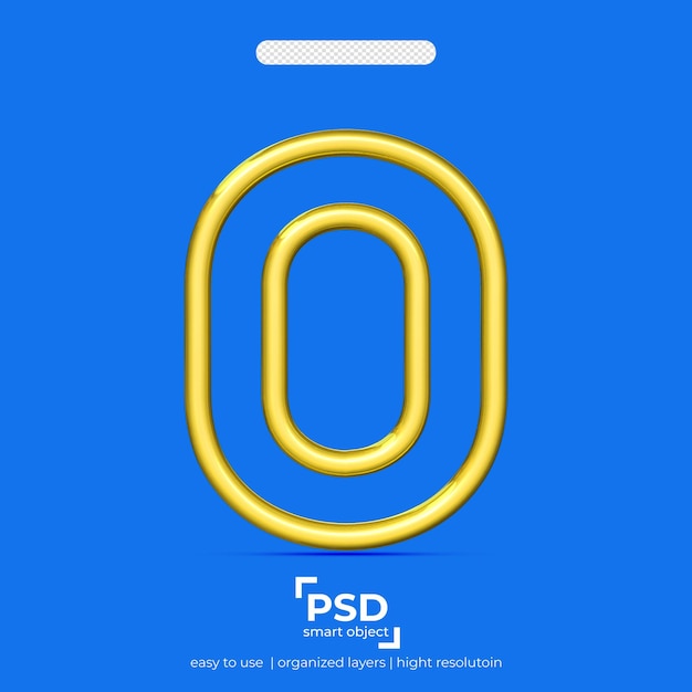 Número cero 3D con dos líneas de color dorado.