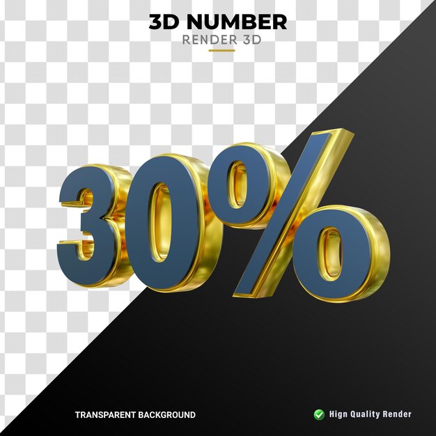 Número por ciento 3d azul y oro fino textura renderizado realista