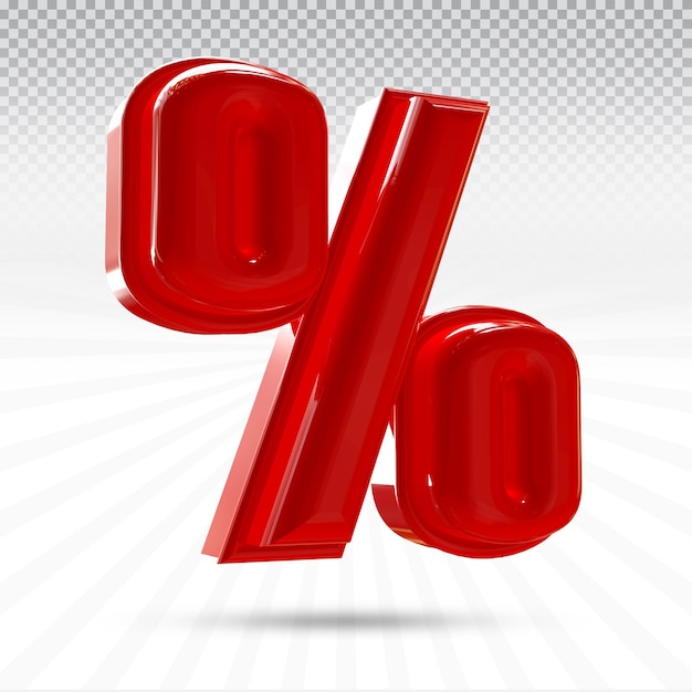 Número por ciento colección de render 3d con color rojo