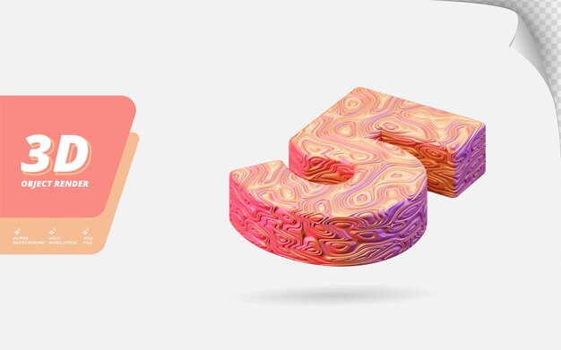 Número cinco, número 5 en 3d render aislado con ilustración de diseño de textura ondulada de oro rosa topográfico abstracto