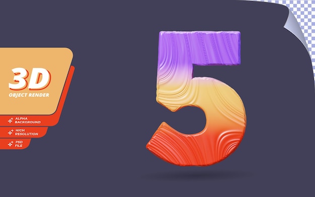 Numéro cinq, numéro 5 en rendu 3d isolé avec illustration de conception de texture dégradé topographique abstrait