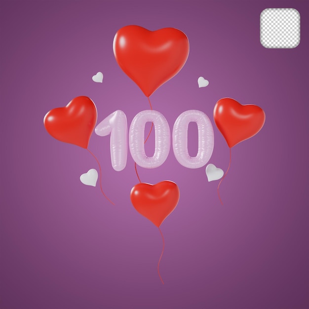 Numéro De Cœur 100 Jour De La Saint-valentin Anniversaire Illustration 3d