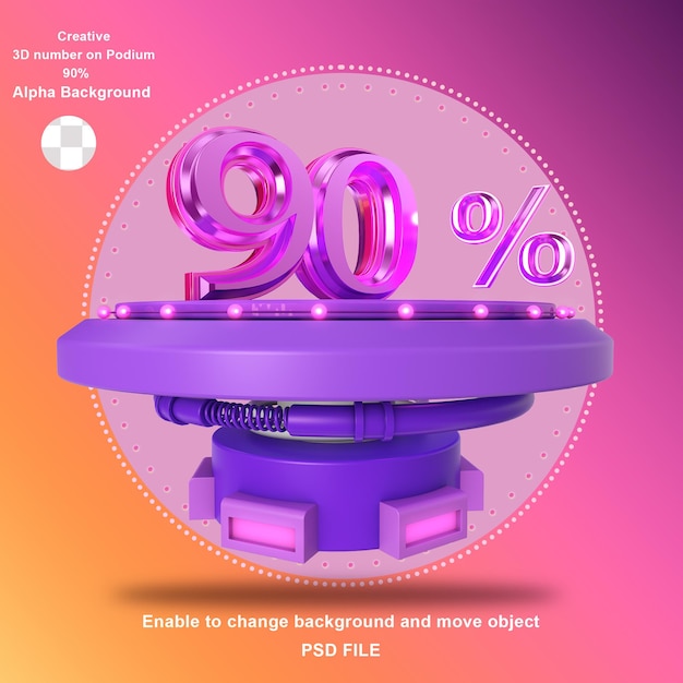 Número creativo 3d de descuento del 90 por ciento en el podio