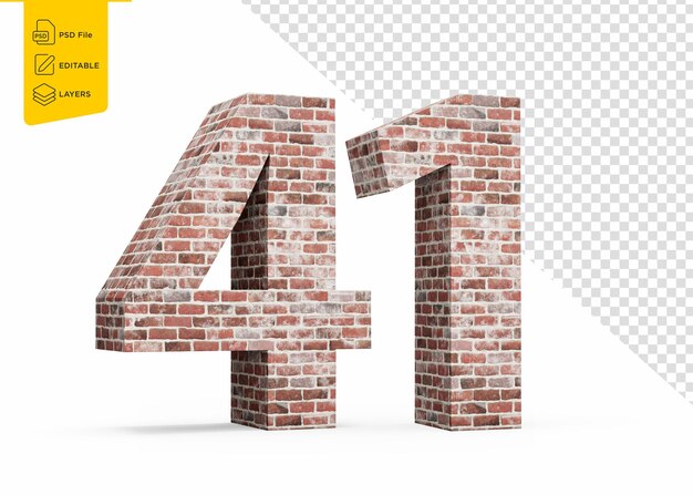 Número cuarenta y uno 41 dígitos hechos de vieja textura grunge pared de ladrillos ilustración 3D