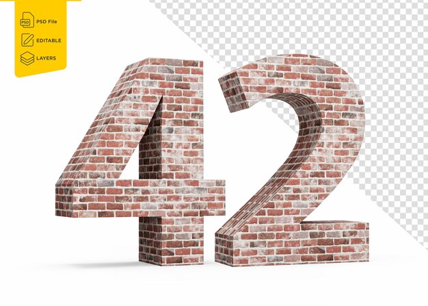 Número cuarenta y dos 42 dígitos hechos de vieja textura grunge pared de ladrillos ilustración 3D