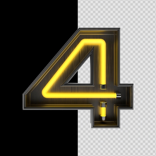 Número cuatro negro metálico amarillo neón 3D