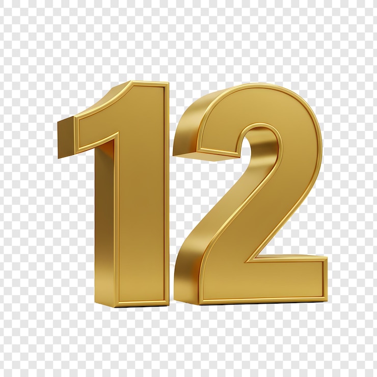 PSD numero d'oro 12 su uno sfondo trasparente