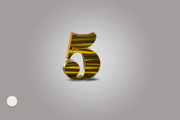 PSD numero d'oro 5 su sfondo grigio