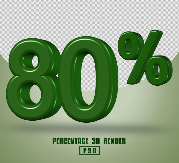 PSD número de percentagem 3d render cor verde