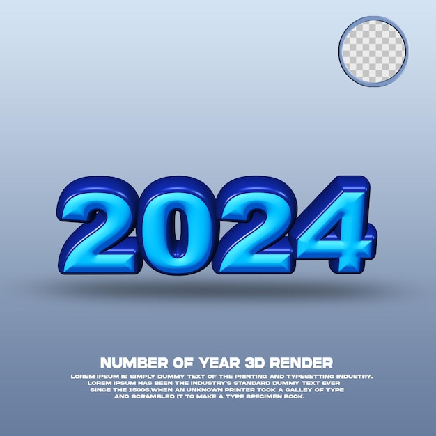 Número de renderização 3D da cor azul do ano 2024