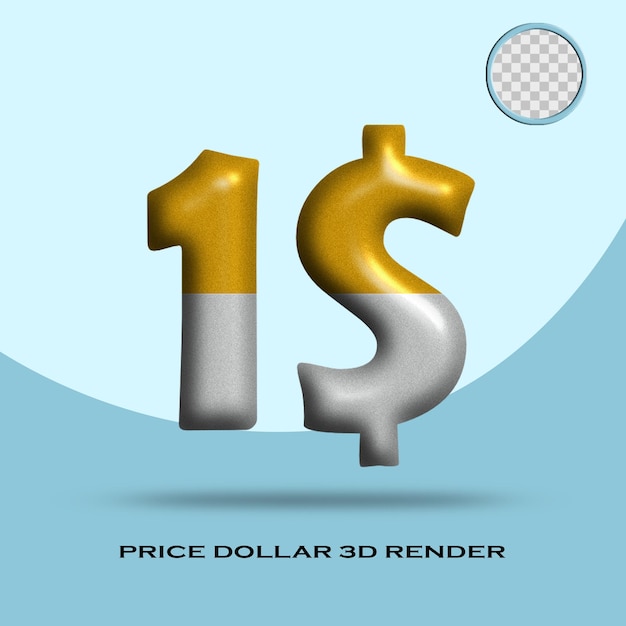 Número de renderização 3d preço 1 $ ouro prata ruído cor