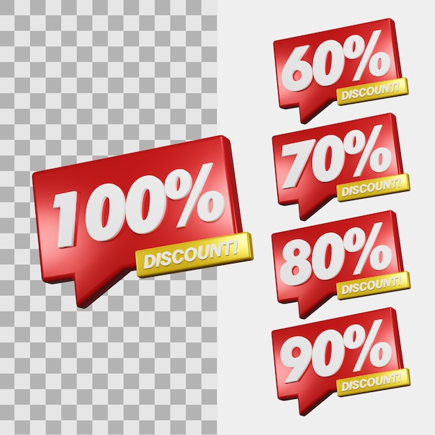 Número de descuento 3D conjunto ilustración simple
