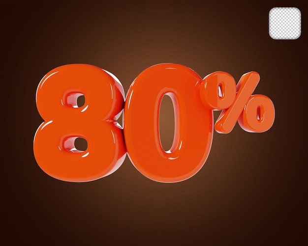 Número de descuento naranja 80 Porcentaje 3d ilustración