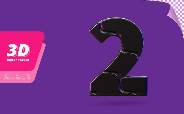 Numéro deux, numéro 2 en rendu 3d isolé avec illustration de conception de texture de fil noir métallique abstrait