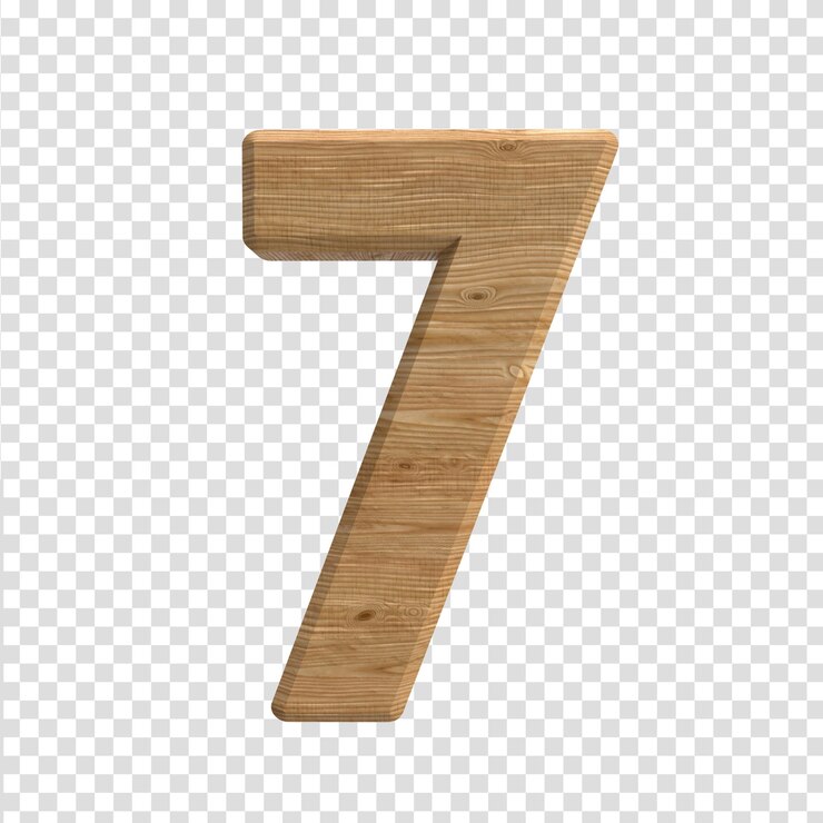 PSD numero di legno 7 su uno sfondo trasparente