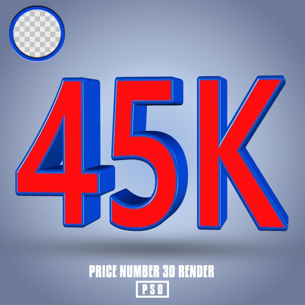 Numero di rendering 3D 45k colore rosso e blu
