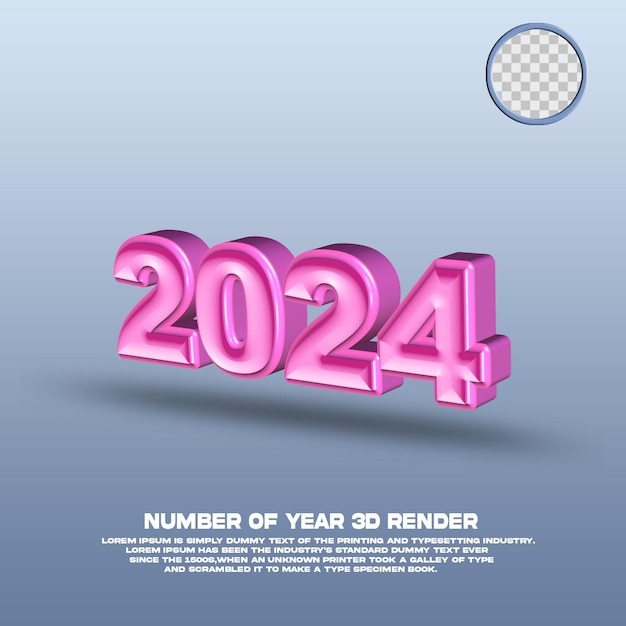 Numero di rendering 3D dell'anno 2024 di colore rosa