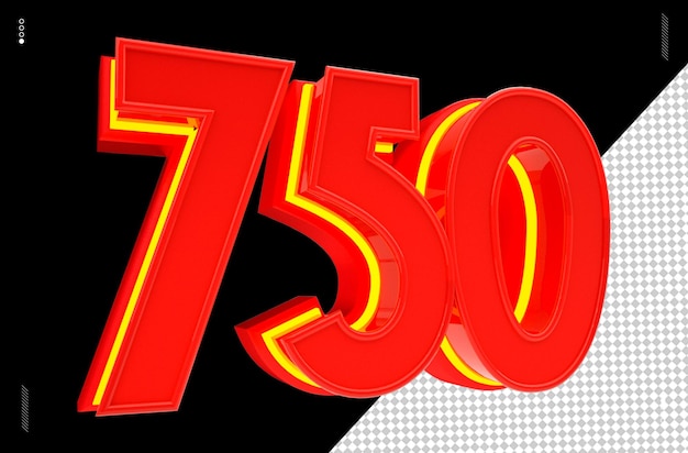 Numero di rendering 3D font rosso neon
