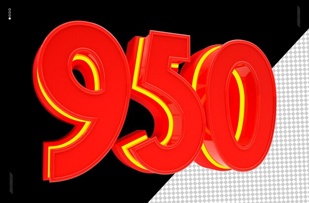 Numero di rendering 3D font rosso neon