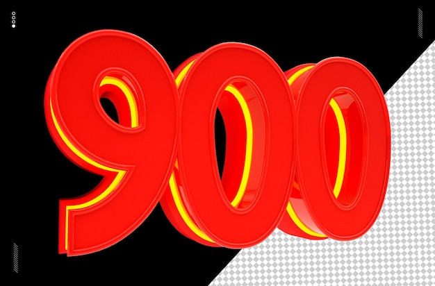 Numero di rendering 3D font rosso neon