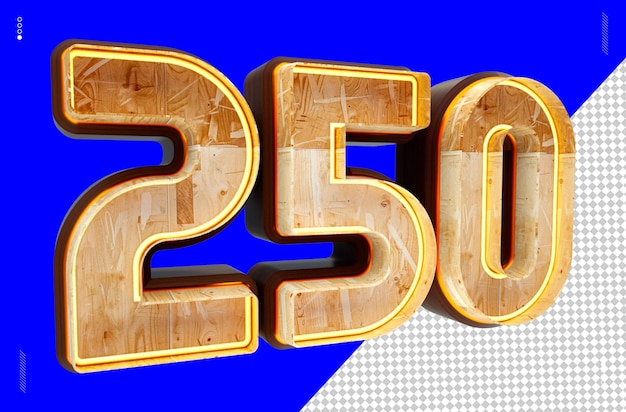 Numero di rendering 3D font wood light 250