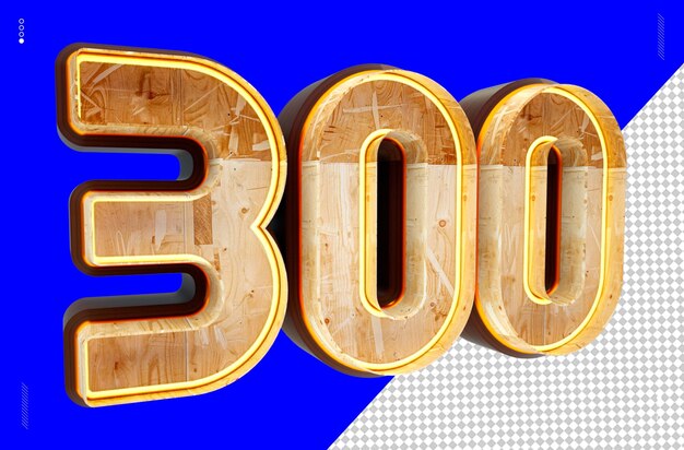 Numero di rendering 3D font wood light 300