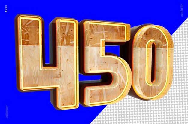 Numero di rendering 3D font wood light 450