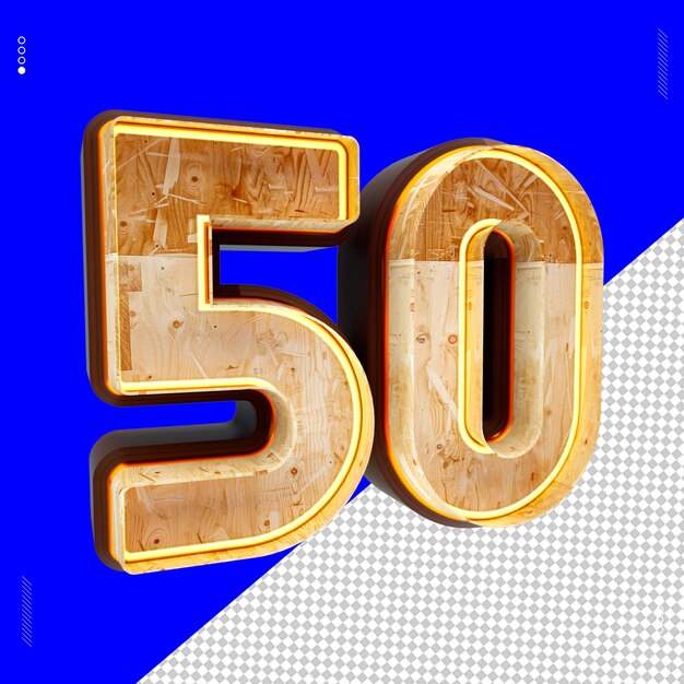Numero di rendering 3D font wood light 50