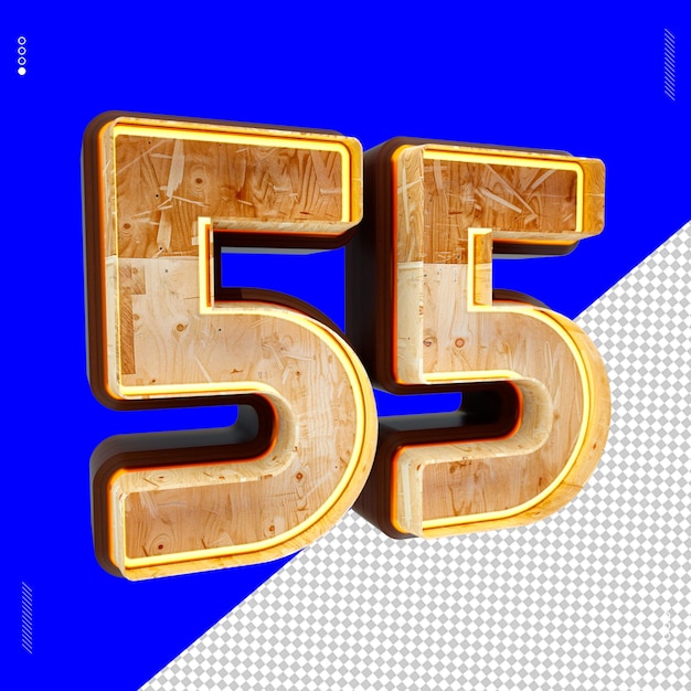 Numero di rendering 3D font wood light 55