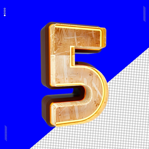 Numero di rendering 3d font wood light 5