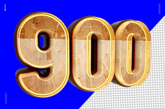 Numero di rendering 3D font wood light 900