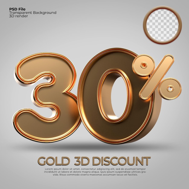 Numero di rendering 3D in stile oro 30 percentuale