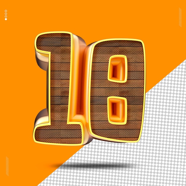 Numero di rendering 3D legno giallo oro chiaro
