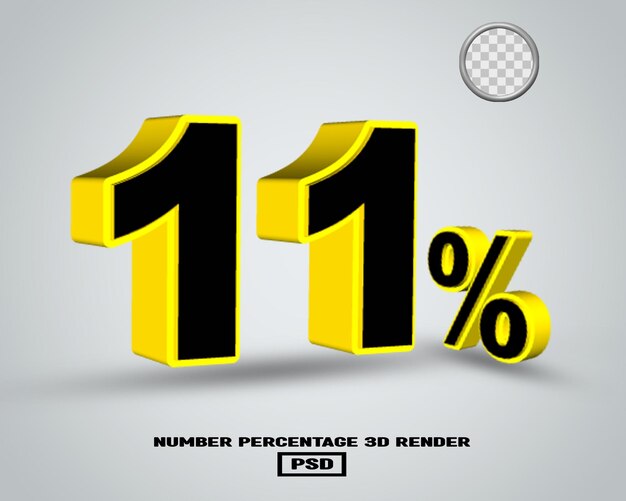 Numero di rendering 3D percentuale colore giallo nero con sfondo grigio