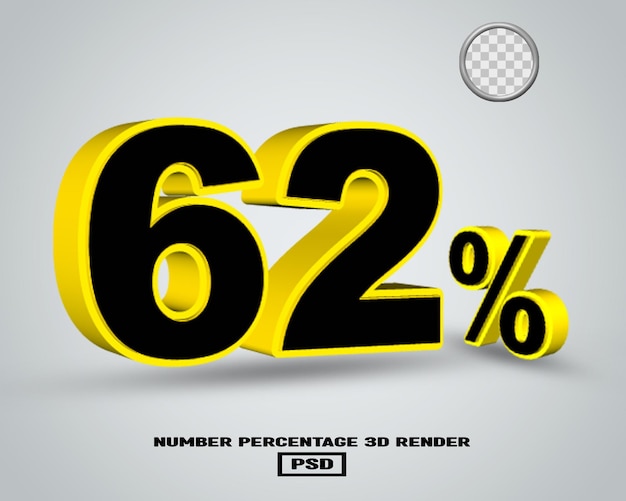 Numero di rendering 3D percentuale colore giallo nero con sfondo grigio