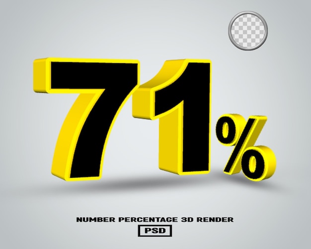 Numero di rendering 3D percentuale colore giallo nero con sfondo grigio