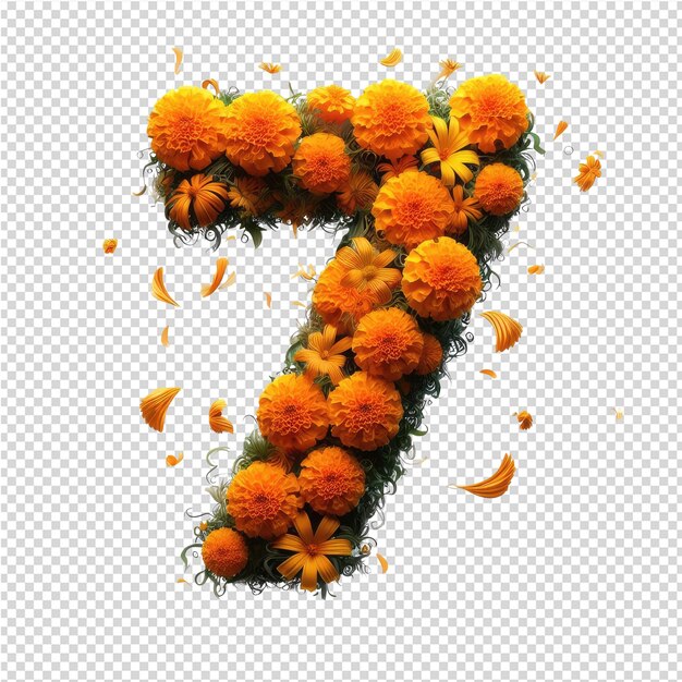 PSD el número está dibujado con flores de naranja