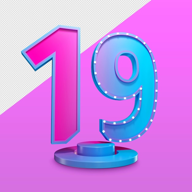 número diecinueve 3d render premium psd
