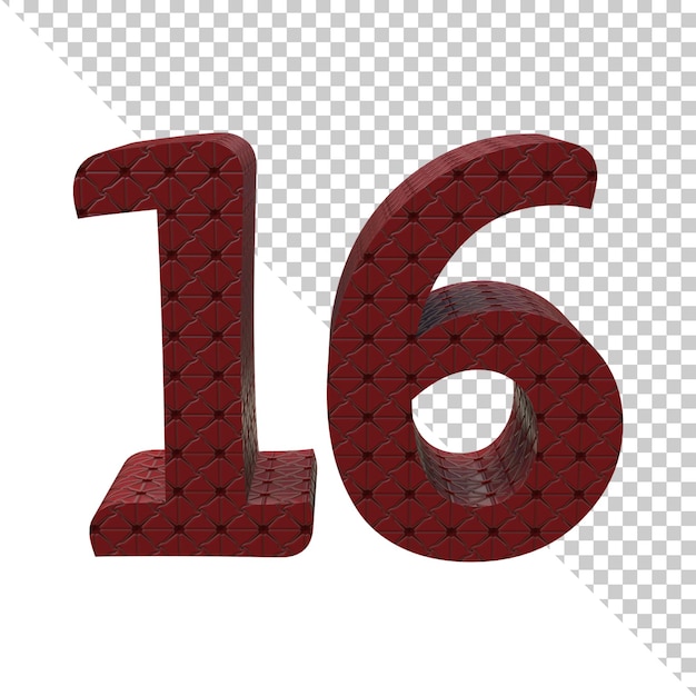 PSD número dieciséis icono de renderizado 3d